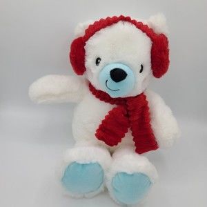 Spark Create Imagine Polar Bear 14 in Plush Scarf Rattle Soft Stuffed Animal